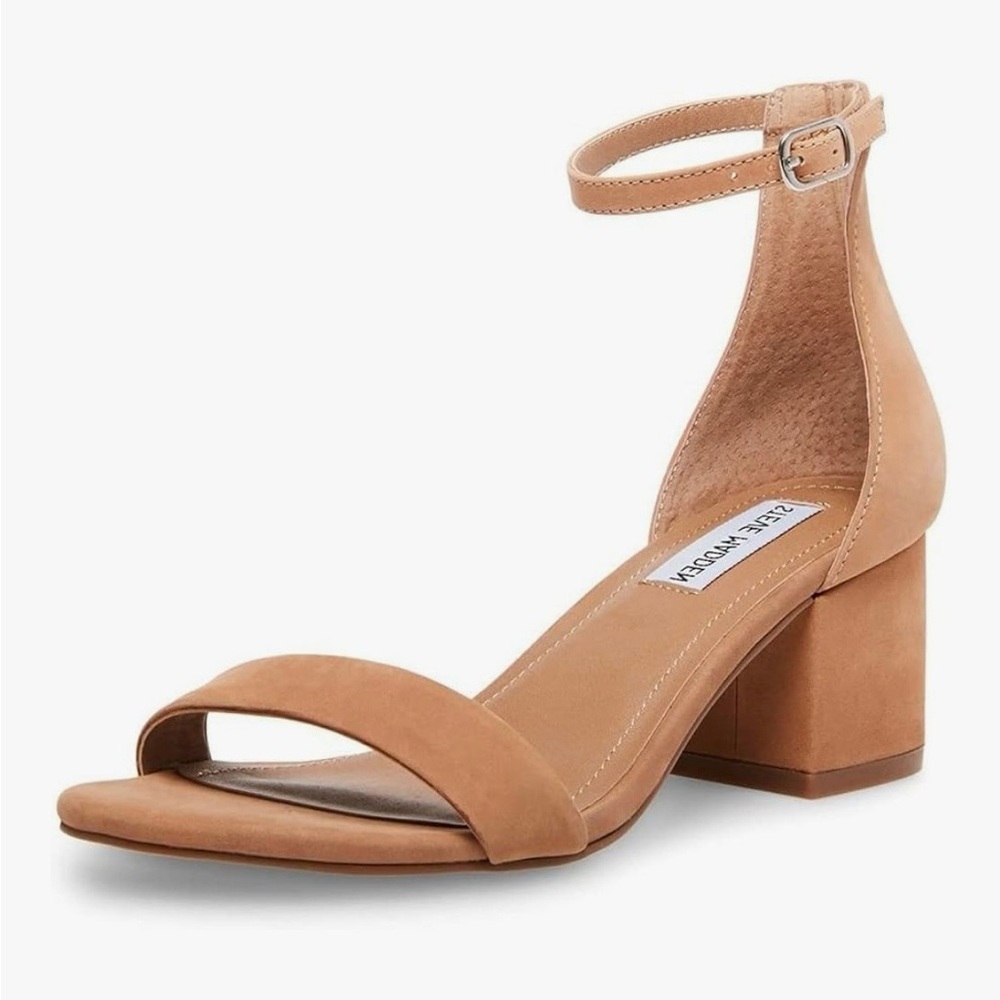 Steve Madden Neutral Tan Ankle-Strap Block Heel Sandal